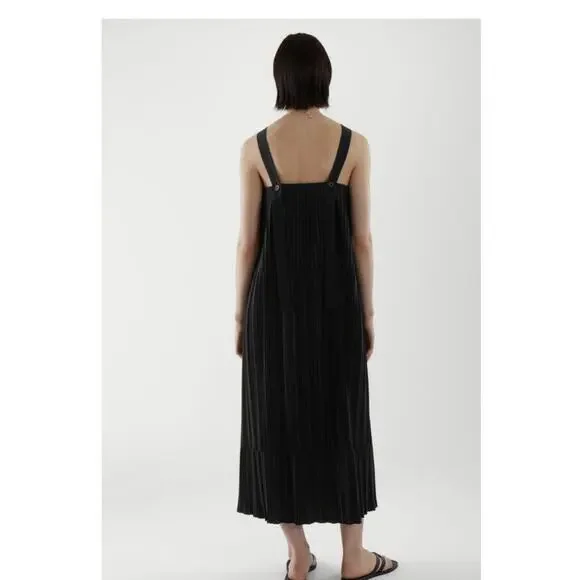 COS Women’s Maxi Dress Size 6 Black Pleated Minimalist Modern Cotton Blend Long - Picture 5 of 15